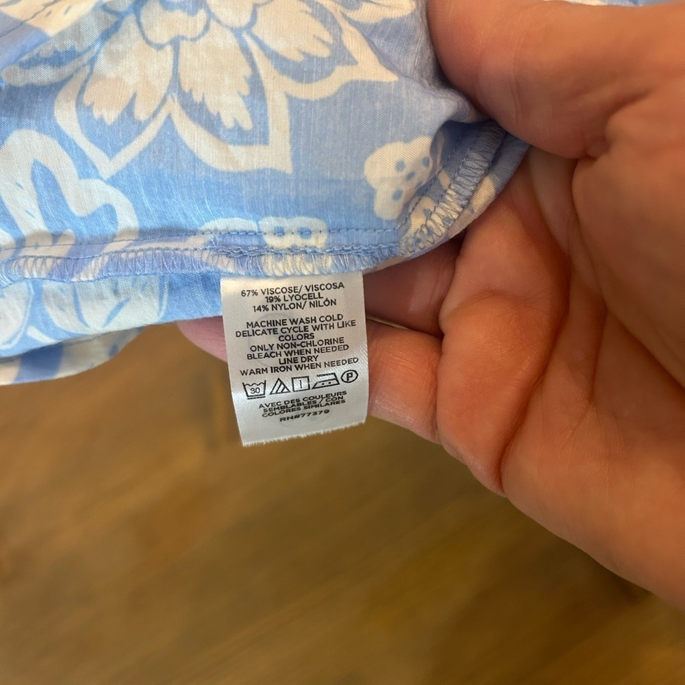 Ann Taylor Off The Shoulder Puff Sleeves Blue & White Floral Summer Dress Size L - Picture 4 of 10